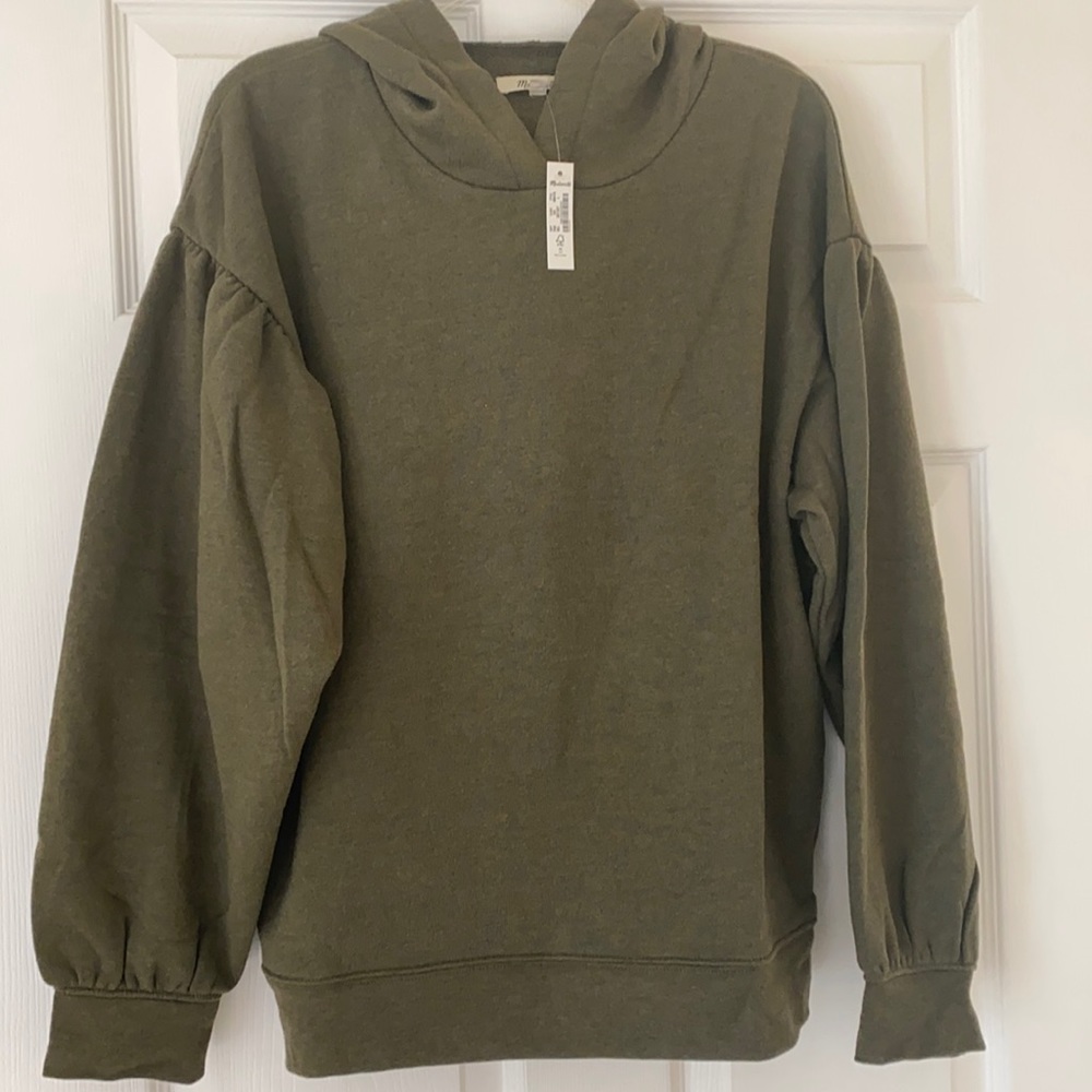 Madewell Olive Green Hooded Sweatshirt with Puff Sleeves Size Large